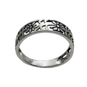 Marsala Fine Silver Plated Flower Filigree Band Ring