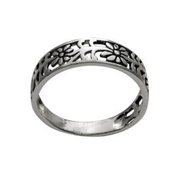 Marsala Fine Silver Plated Flower Filigree Band Ring