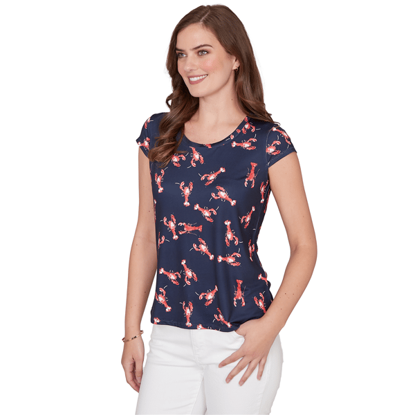 Womens Emaline Sapphire Serenade II Cap Sleeve Lobster Tee