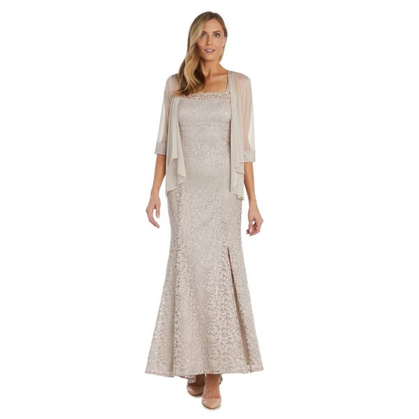 Womens R&M Richards Scroll Lace Jacket Gown with Pearl Neck Trim - image 