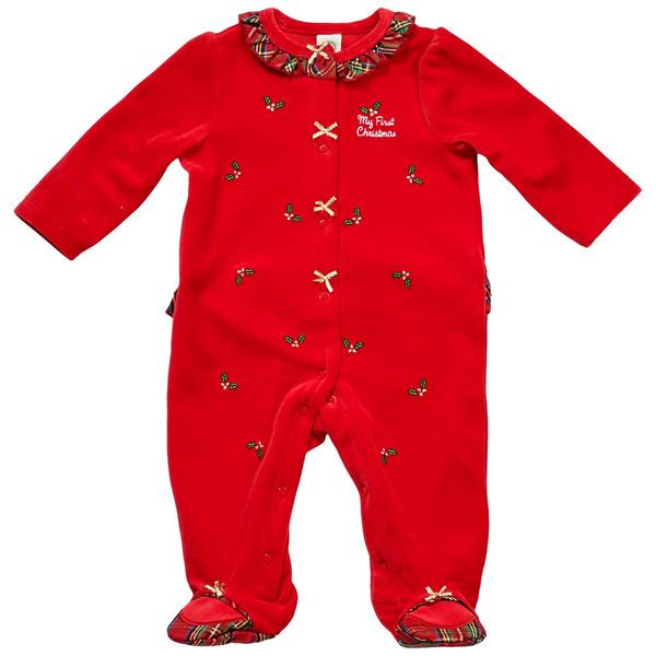 Baby Unisex (3-9M) Little Me(R) Red Holly, Plaid, & Ribbon Footie - image 