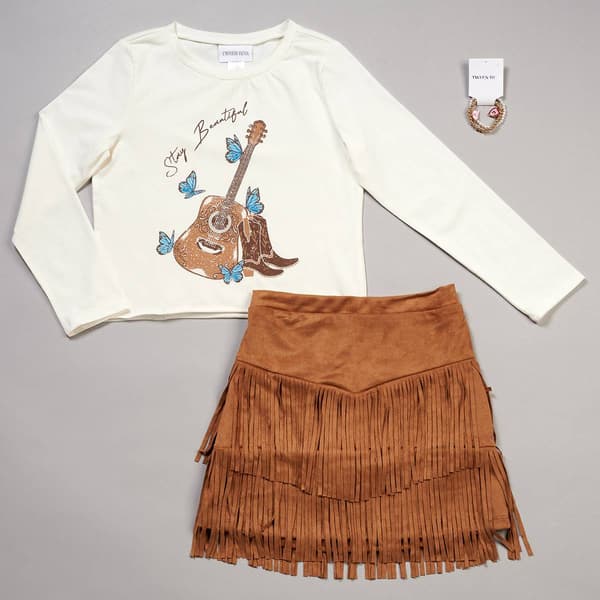Girls (7-14) Tween Diva Western Top & Fringe Skort Dress