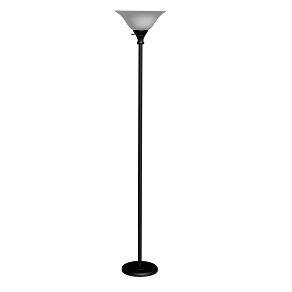 HomeRoots 71in. Black Torchiere Glass Dome Shade Floor Lamp