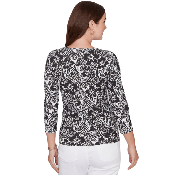 Petite Hearts of Palm Printed Essentials Floral V Neck Blouse