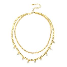 Roman Gold-Tone 2 Layer Crystal Drop & Chain Necklace