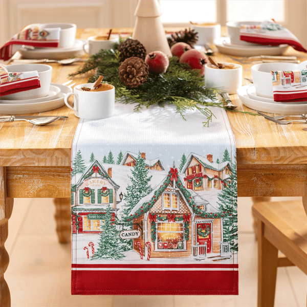 Threadmade Storybook Christmas Village Holiday Table Runner