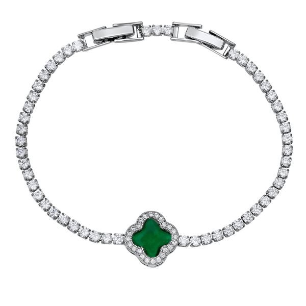 Saffron Green CZ Stone Square Charm Bracelet - image 