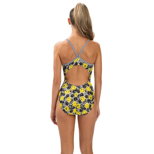 Womens Dofin® X SmileyWorld® Print V Back One Piece Swimsuit