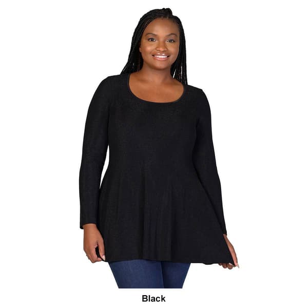 Plus Size 24/7 Comfort Apparel Long Sleeve Shimmery Tunic Top