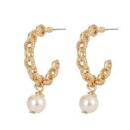 Roman Gold-Tone Twist Post Hoop w/ Pearl Earrings
