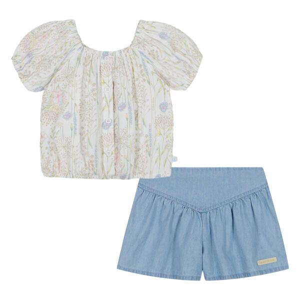 Girls &#40;4-6x&#41; Calvin Klein 2pc. Floral Puff Sleeve Top & Short Set - image 