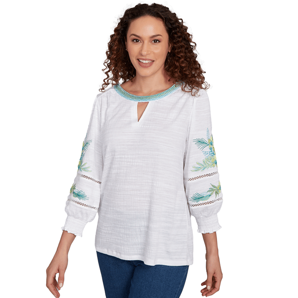 Womens Ruby Rd. Paradise Cove Solid Embroidered Blouse