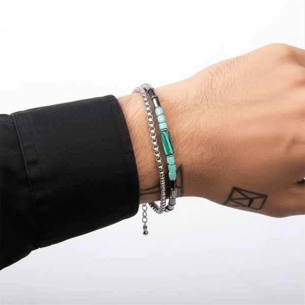 Mens Iron Saints Blue Hematite Bead Multi Strand Bracelet