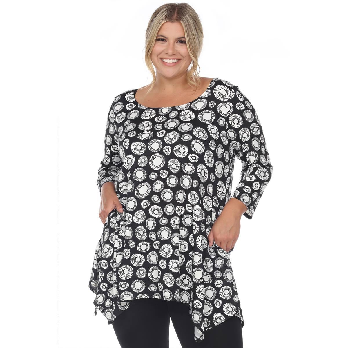 Plus Size White Mark Printed Geometric Circle Tunic