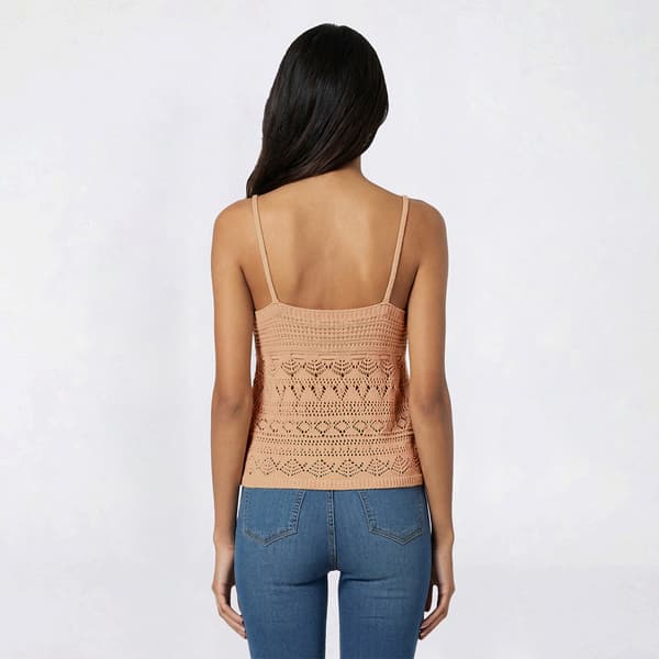 Juniors Pink Rose V Neck Pointelle Lacing Cami With Beads