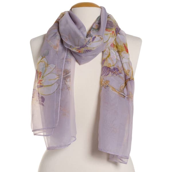 Womens Renshun Pastel Silky Floral Oblong Scarf - Lilac - image 