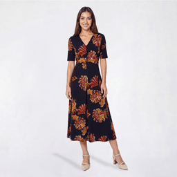 Womens MSK Elbow Sleeve V-Neck Floral Twist Front Midi Dress