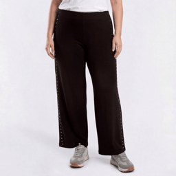 Plus Size Runway Ready Pull On Solid Studded Wide Leg Pants