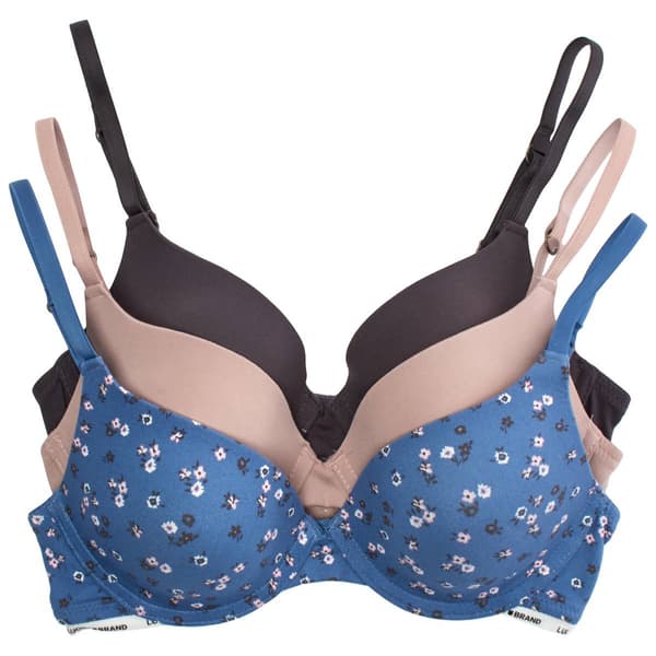 Womens Lucky Brand 3pk. Brushed T-Shirt Bras W/Logo Trim LVD88752 - image 