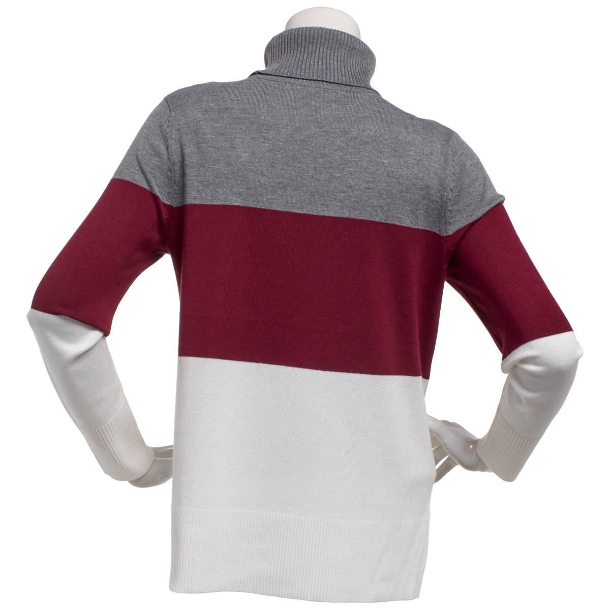 Womens Retrology Color Block Long Sleeve Turtleneck Sweater