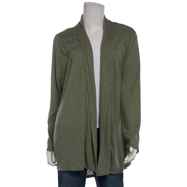 Plus Size Cure Open Front Solid Smocked Yoke Cardigan