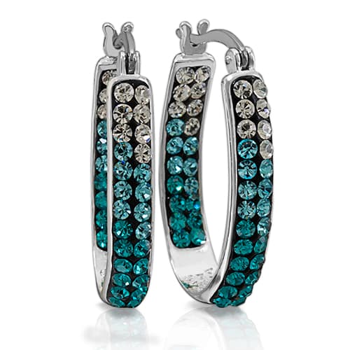 Silver Plated Brass Blue Crystal Hoop Earrings - image 
