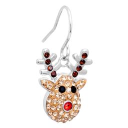 Athra Fine Silver Plated Crystal Reindeer Drop Earrings