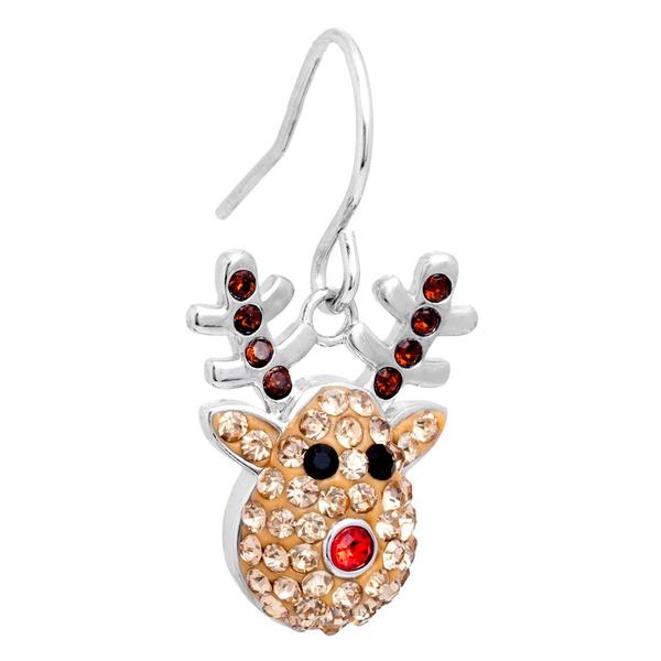 Athra Fine Silver Plated Crystal Reindeer Drop Earrings