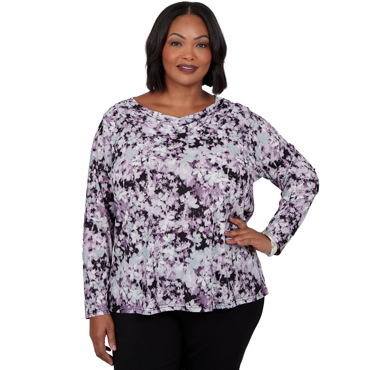 Plus Size Emaline Lavender Revelry Abstract Floral Blouse