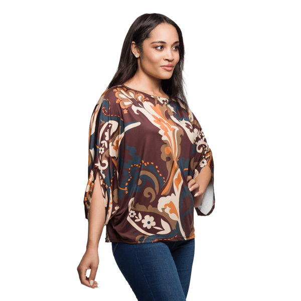 Womens 24/7 Comfort Apparel Brown Paisley Dolman Sleeve Top