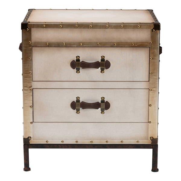 Baxton Studio Laura Vintage White Canvas 2-Drawer End Table