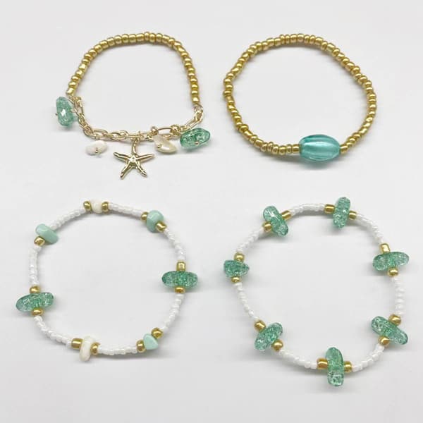 Ashley Cooper(tm) Aqua Resin Beaded 2 Row Stretch Bracelet - image 