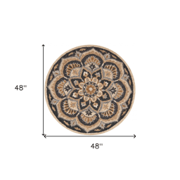 HomeRoots Traditional Black Flower Blossom Round Area Rug