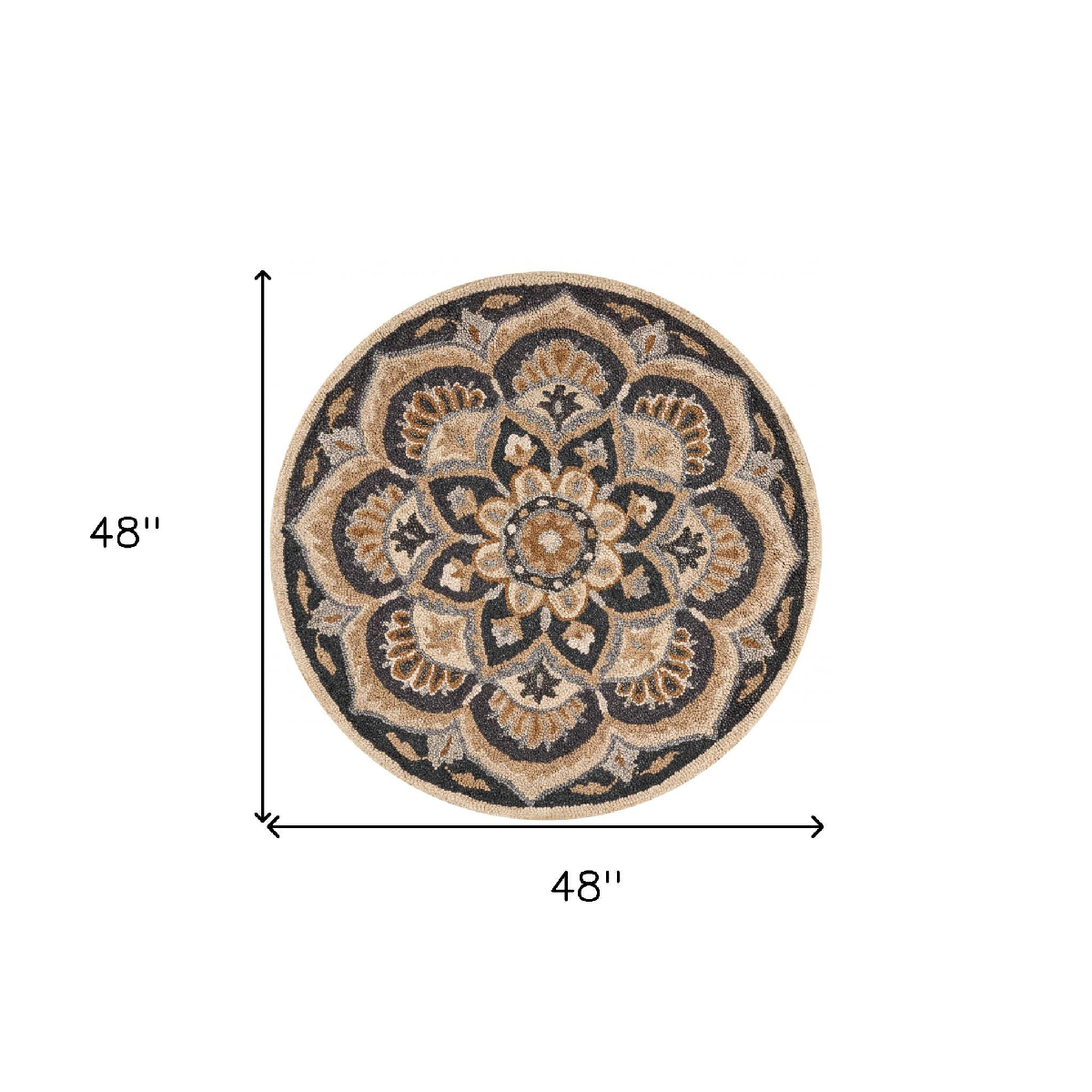 HomeRoots Traditional Black Flower Blossom Round Area Rug