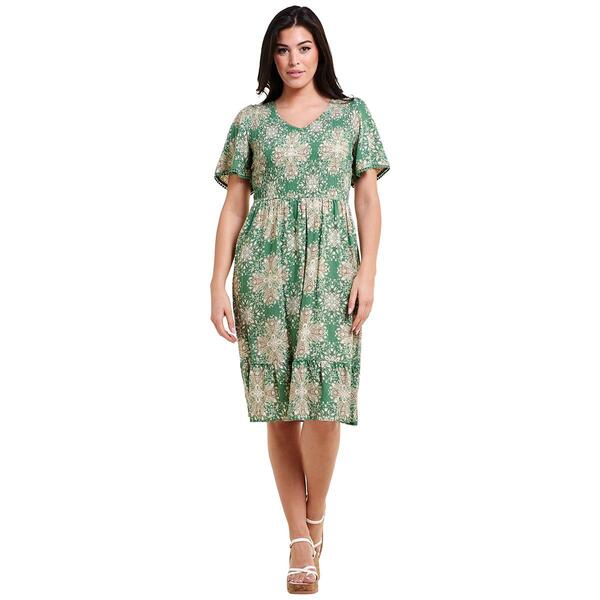 Womens Luxology Flutter Sleeve V-Neck Smocked A-Line Dress - image 