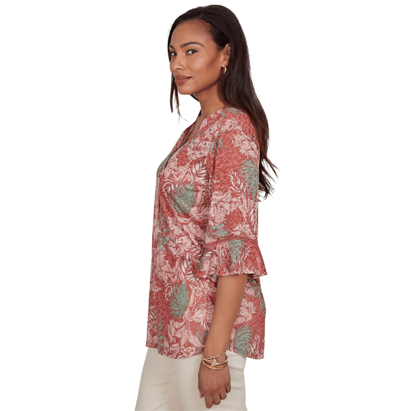 Womens Ruby Rd. Sedona Escape Tropical Burnout Henley Blouse