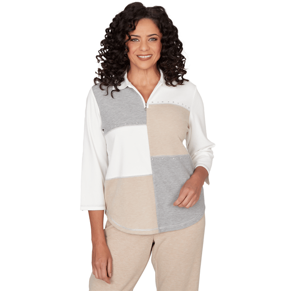 Womens Alfred Dunner Comfort & Joy Colorblock Quarter Zip Patchw - image 