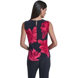Womens Calvin Klein Sleeveless Pleat Neck Floral Blouse