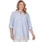 Plus Size Ruby Rd. French Riviera Coastal Stripe Lace Hem Blouse - image 1