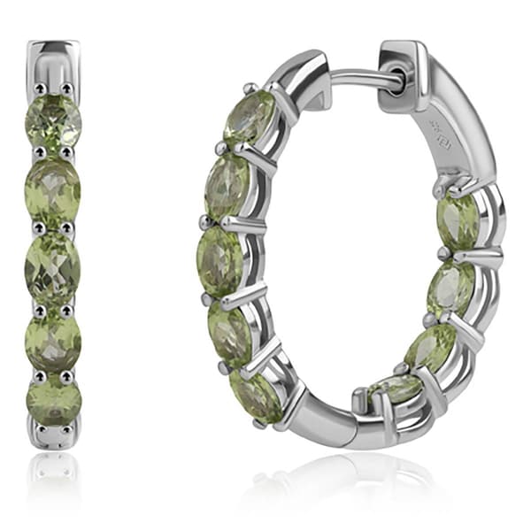 Gemstone Classics(tm) 4x3mm Oval Peridot Inside Out Hoop Earrings - image 