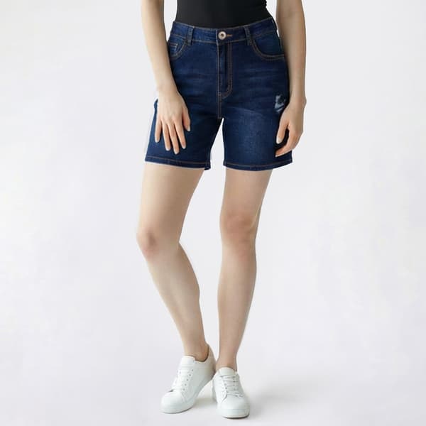 Juniors California Vintage 1 Button Destructed Denim Shorts - image 