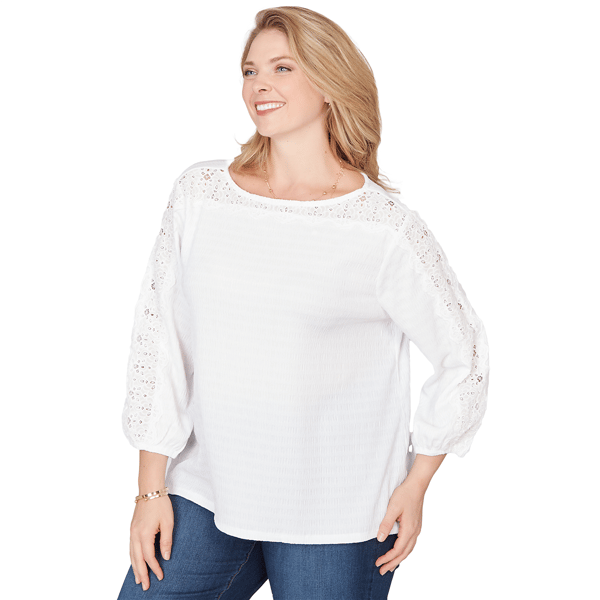 Plus Size Ruby Rd. California Dreaming 3/4 Sleeve Lace Blouse