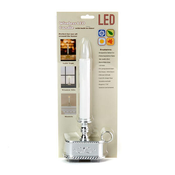 Battery Operated Silver Base LED Candle with Timer - image 