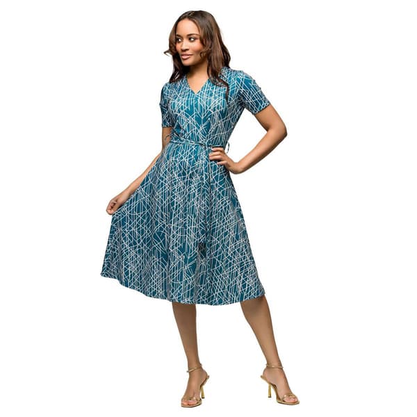 Womens 24/7 Comfort Apparel Teal Tie Waist Midi Dress - image 