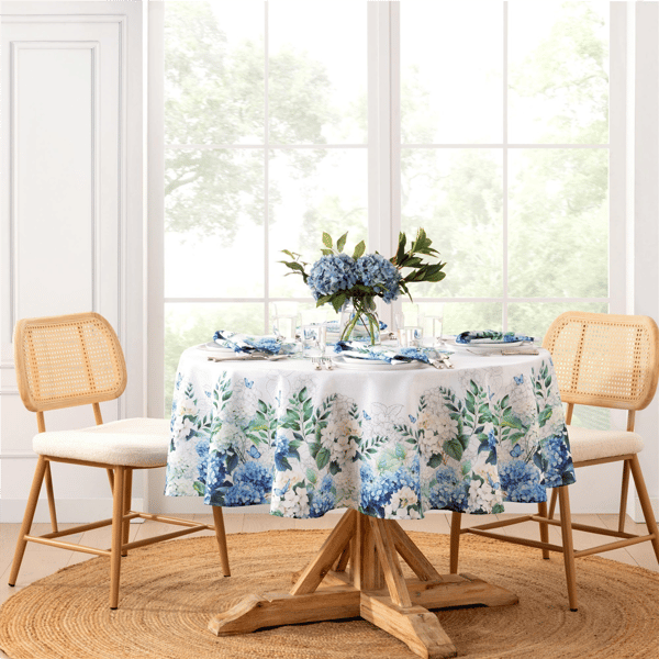 Threadmade Hydrangea Bloom Floral Double Border Tablecloth