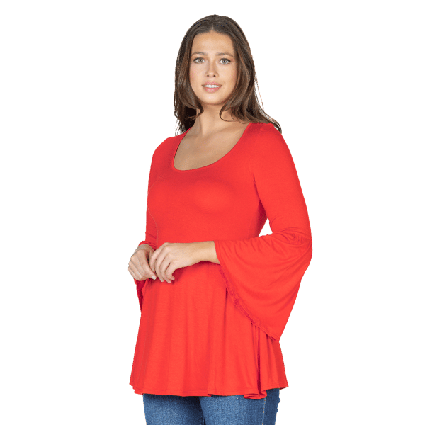 Womens 24/7 Comfort Apparel Long Bell Sleeve Flared Tunic Top