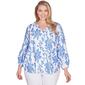 Plus Size Ruby Rd. Bali Blue 3/4 Sleeve Woven Luxe Voile Top - image 1
