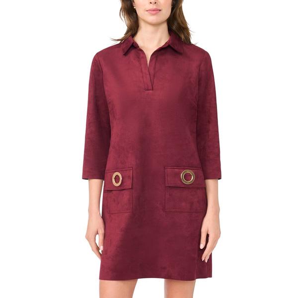 Womens MSK Long Sleeve Suede Grommet Pocket Shift Dress