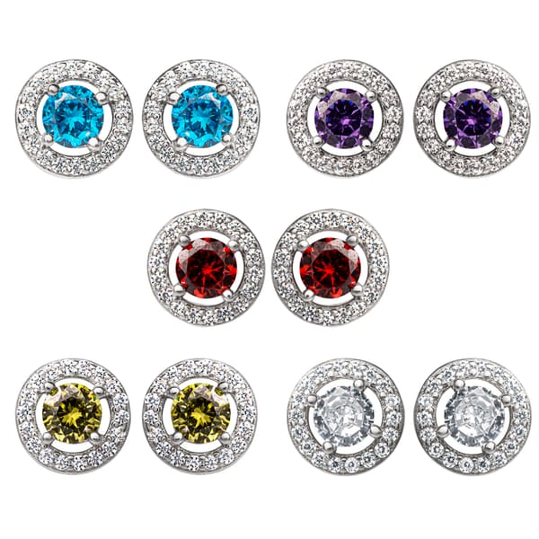 Splendere Sterling Silver Set of 5 Multi CZ Stud Earrings - image 