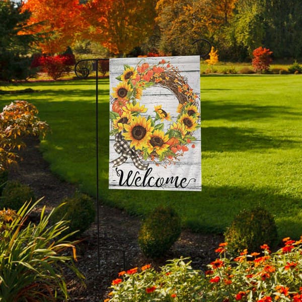 Briarwood Lane Sunflower Fall Wreath Garden Flag